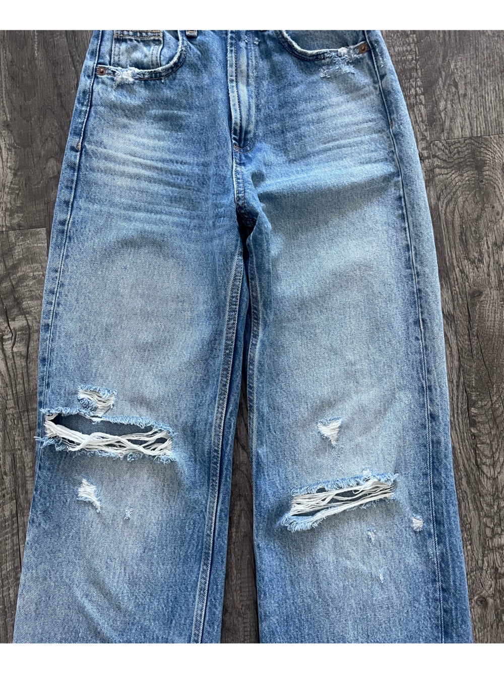 Zara TRF High Waisted Jeans Distressed Size 0 - Picture 3 of 7